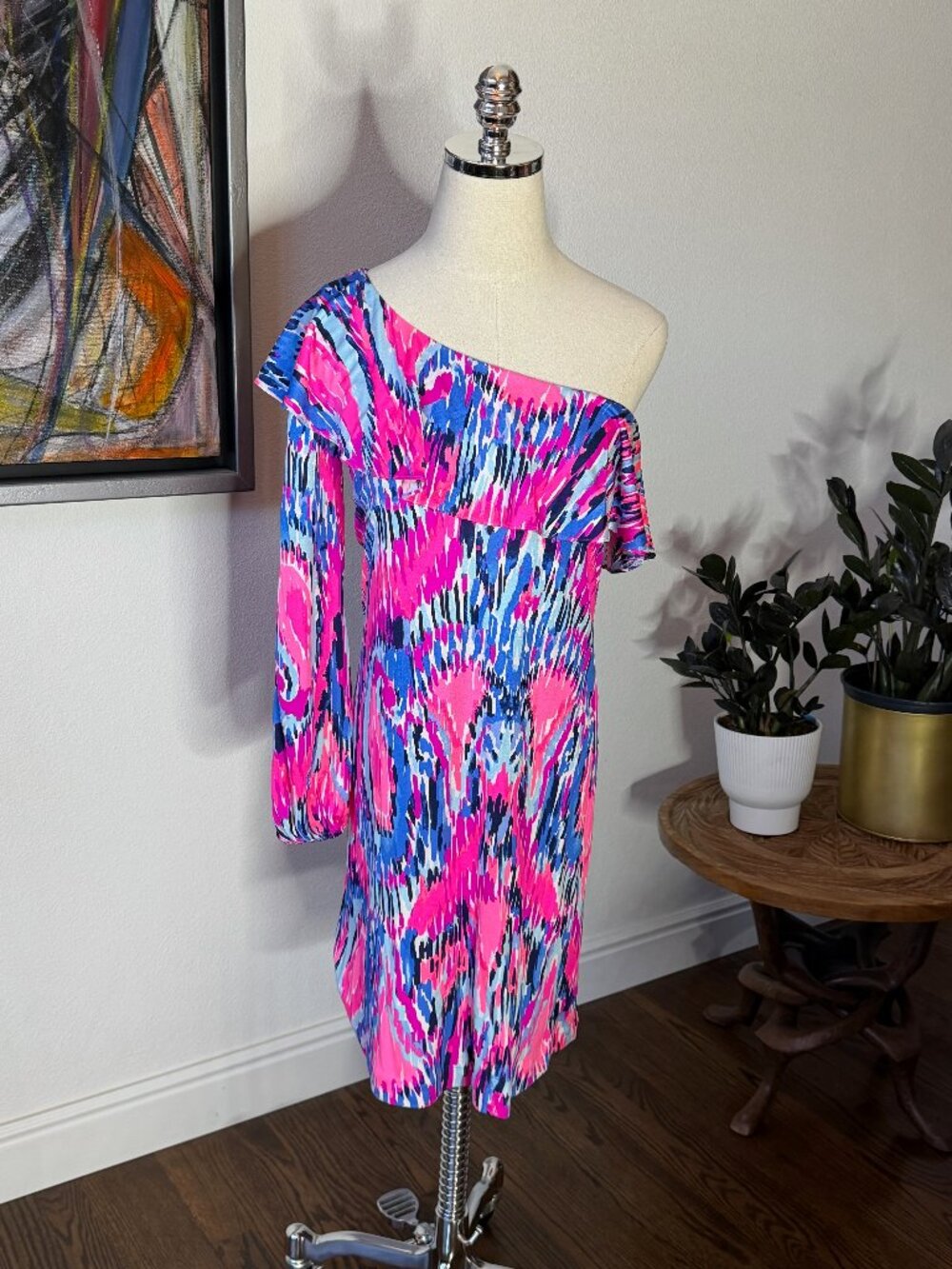 NEW Lilly Pulitzer Amante 100% Silk Jersey Dress One Shoulder Free Spirit Small